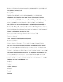 problem. It also serves the purpose of clarifying concepts and their relationships with 
one another in a rescarch study. 
Co