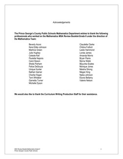 MSA Review Booklet-Mathematics-Grade 8 
 
ii 
Prince George’s County Public Schools 
 
 
Acknowledgements 
 
 
 
The Prince G