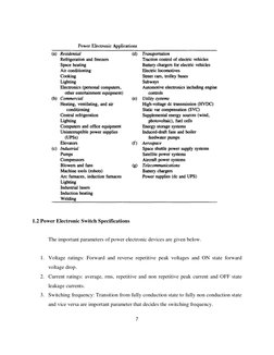 7 
 
 
 
 
1.2 Power Electronic Switch Specifications 
 
 
 
The important parameters of power electronic devices are given b
