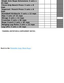 Single Arm Rope Extensions 3 sets x
15 reps 
 
 
 
 
 Close-Grip Bench Press 3 sets x 8
reps 
 
 
 
 
 Superset: French Pres