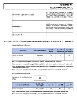 FORMATO N° 07-A
REGISTRO DE PROYECTO DE I
Alternativa 1 (Recomendada)
Alternativa 2
Alternativa 3
4. BALANCE OFERTA DEMANDA (