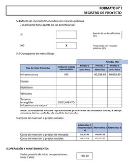 FORMATO N° 07-A
REGISTRO DE PROYECTO DE I
5.4Monto de inversión financiados con recursos públicos
¿El proyecto tiene aporte d