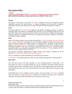 1 
Sample Encryption Policy 
Mark Brophy, 2015 
This work is licensed under the Creative Commons Attribution-NonCommercia
