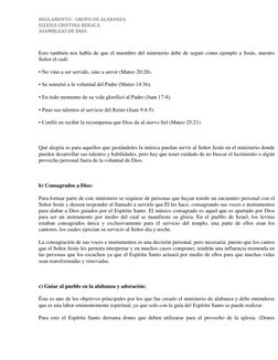 REGLAMENTO - GRUPO DE ALABANZA 
IGLESIA CRISTINA BERACA  
ASAMBLEAS DE DIOS  
  
Esto también nos habla de que el miembro del