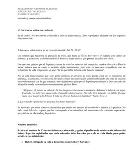 REGLAMENTO - GRUPO DE ALABANZA 
IGLESIA CRISTINA BERACA  
ASAMBLEAS DE DIOS  
naturales y dones sobrenaturales). 
  
 d) Con