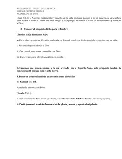REGLAMENTO - GRUPO DE ALABANZA 
IGLESIA CRISTINA BERACA  
ASAMBLEAS DE DIOS  
(Juan 3:4-7) a. Aspecto fundamental y sencillo