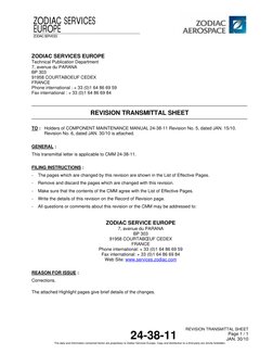 ZODIAC SERVICES 
EUROPE 
 
ZODIAC SERVICES 
 
 
24-38-11
REVISION TRANSMITTAL SHEET
Page 1 / 1
JAN. 30/10
The data and inform