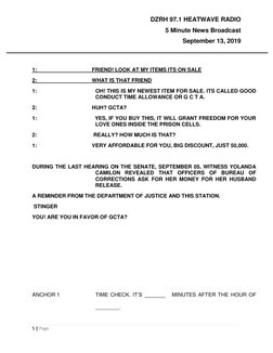 DZRH 97.1 HEATWAVE RADIO  
5 Minute News Broadcast 
September 13, 2019 
  
 
 
5 | Page 
 
1: