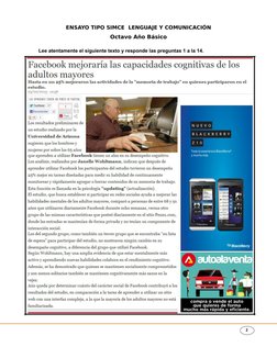 ENSAYO TIPO SIMCE  LENGUAJE Y COMUNICACIÓN
Octavo Año Básico
Lee atentamente el siguiente texto y responde las preguntas 1 a