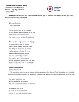 1 
 
Taller de Producción de textos. 
Fernández Cadei Ana Laura 
Prof. De Lengua y Literatura.  
Legajo: 24915 
 
Consigna: B