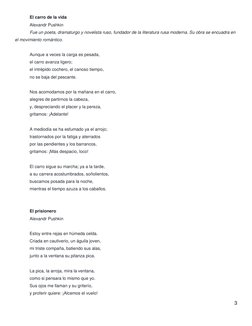 3 
 
El carro de la vida 
Alexandr Pushkin  
Fue un poeta, dramaturgo y novelista ruso, fundador de la literatura rusa modern