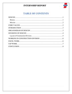 INTERNSHIP REPORT 
 
 
 
TABLE OF CONTENTS 
DESCON ..........................................................................