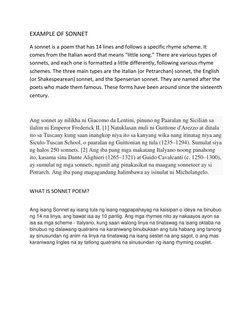 Isonethi Example Overview of Sonnet Types and Examples | PDF | Sonnets | Rhyme