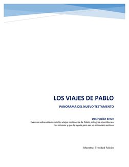 LOS VIAJES DE PABLO 
PANORAMA DEL NUEVO TESTAMENTO 
Maestra: Trinidad Falcón 
      
Descripción breve 
Eventos sobresalien