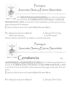 al C: MAGDALENA SOSA FRIAS por su asistencia y participa-
ción en el curso  de “FORMACIÓN CONTINUA” TEMA: DI-
MENSION DEL