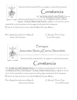 A través de la Escuela de la Fe, se complace en extender la presente:        
  
 
 
 
 
Constancia  
     
al C: ROSALI