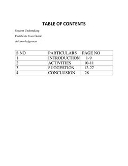 TABLE OF CONTENTS 
Student Undertaking 
Certificate from Guide 
Acknowledgement 
 
S.NO 
PARTICULARS 
PAGE NO 
1 
INTRODUCT