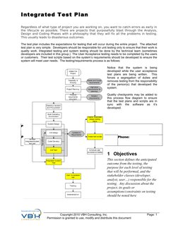 Integrated Test Plan
Regardless of what type of project you are working on, you want to catch errors as early in 
the lifecyc
