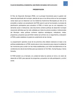 PLAN DE DESARROLLO MUNICIPAL SAN PEDRO DE BUENA VISTA 2015-2019 
 
1 
GOBIERNO AUTONOMO MUNICIPAL DE SAN PEDRO DE BUENA VISTA