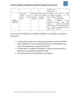 PLAN DE DESARROLLO MUNICIPAL SAN PEDRO DE BUENA VISTA 2015-2019 
 
9 
GOBIERNO AUTONOMO MUNICIPAL DE SAN PEDRO DE BUENA VISTA