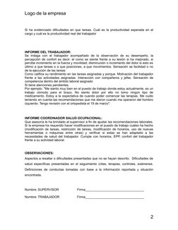 Logo de la empresa 
Si ha evidenciado dificultades en que tareas. Cuál es la productividad esperada en el
cargo y cuál es la