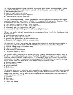 10. Teacher Jeremiah is planning an integration lesson using Social Studies text for his Grade 5 English 
class. Which of