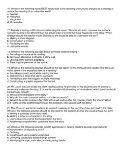 16. Which of the following words BEST lends itself to the teaching of structural analysis as a strategy to 
unlock the meanin