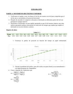 EXPLORACIÓN  
PARTE A: MOVIMIENTO RECTILÍNEO UNIFORME 
1. Verificamos el equipo a usar, nivelamos el riel de aire usamos en n
