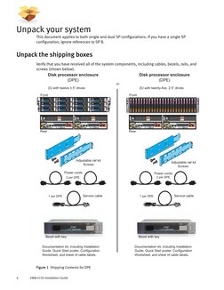 4
VNXe3150 Installation Guide
 
Unpack your system
This document applies to both single and dual SP configurations. If you ha
