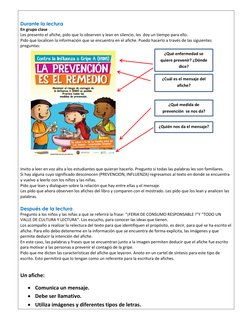 Durante la lectura 
En grupo clase  
Les presento el afiche, pido que lo observen y lean en silencio, les  doy un tiempo pa
