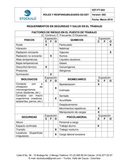 ROLES Y RESPONSABILIDADES SG-SST 
SST-FT-004 
Versión: 002 
Fecha: Marzo 2019 
 
 
 
 
 
 
Calle 8 No. 36 - 15 Bodega No. 2