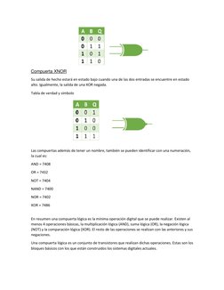 Compuerta XNOR  
Su salida de hecho estará en estado bajo cuando una de las dos entradas se encuentre en estado 
alto. Igu