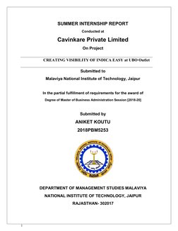 1 
 
SUMMER INTERNSHIP REPORT 
 
Conducted at 
 
Cavinkare Private Limited 
 
On Project 
  
 
                      CREATING