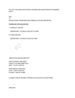 RULE OF THE ROAD WITH DETAIL FIGURES AND QUESTIONS WITH ANSWER 
search 
 
  
SEP 
11 
NAVIGATIONAL PROBLEMS AND FORMULA FOR S