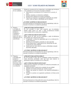 I.E.P. “JUAN VELAZCO ALVARADO 
reconocimiento 
de sus cualidades 
Diseñar las secuencias de las evaluaciones y actividades qu