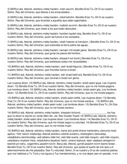 3) BARUJ atá, Adonái, elohéinu mélej haolám, matír asurím. Bendito Eres Tú, Oh D-os nuestro 
Señor, Rey del Universo, que lib