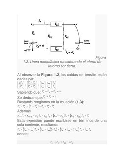 Figura 
1.2. Línea monofásica considerando el efecto de 
retorno por tierra. 
  
Al observar la Figura 1.2, las caídas de ten