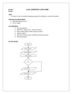 16 Bit Addition Algorithm 8085 16-Bit Addition Program in 8085 | PDF | Electronic Engineering ...