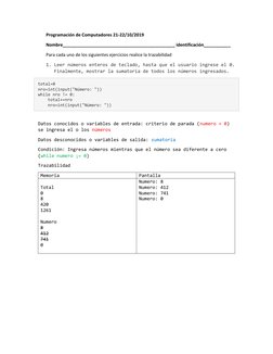 Programación de Computadores 21-22/10/2019 
Nombre______________________________________________ identificación___________ 
P