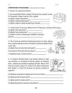 JPM 
 
6°  grado 
 
 
95 
 
 
COMPARANDO FRACCIONES ( L. Mat_Desafíos Pág. 12 ) Ilumina 
 
I.- Resuelve los siguientes proble