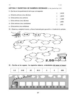 JPM 
 
6°  grado 
 
 
97 
 
 
LECTURA Y ESCRITURA DE NUMEROS DECIMALES  (L. Mat_Desafíos Pág. 13-14) 
I.- Escribe en los paré