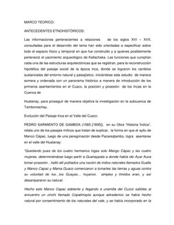 MARCO TEORICO: 
ANTECEDENTES ETNOHISTÓRICOS:                   
Las informaciones pertenecientes a relaciones   de los siglos