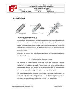 UNIVERSIDAD TECNOLÓGICA DEL PERÚ 
ELASTICIDAD Y RESISTENCIA DE MATERIALES 
ENSAYOS DE LABORATORIO 
Elaborado 
Checya ala Ro