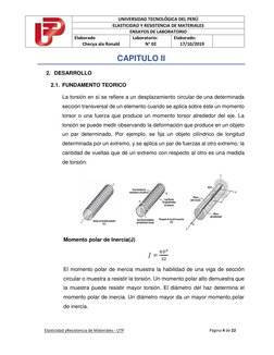 UNIVERSIDAD TECNOLÓGICA DEL PERÚ 
ELASTICIDAD Y RESISTENCIA DE MATERIALES 
ENSAYOS DE LABORATORIO 
Elaborado 
Checya ala Ro
