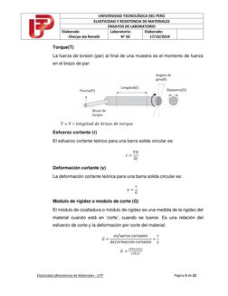 UNIVERSIDAD TECNOLÓGICA DEL PERÚ 
ELASTICIDAD Y RESISTENCIA DE MATERIALES 
ENSAYOS DE LABORATORIO 
Elaborado 
Checya ala Ro