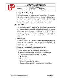 UNIVERSIDAD TECNOLÓGICA DEL PERÚ 
ELASTICIDAD Y RESISTENCIA DE MATERIALES 
ENSAYOS DE LABORATORIO 
Elaborado 
Checya ala Ro