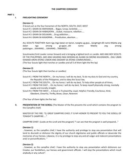 THE CAMPFIRE CEREMONY
PART 1
I.
FIRELIGHTING CEREMONY
(Version 1)
4 Scouts act as the four horsemen of the NORTH, SOUTH, EAST