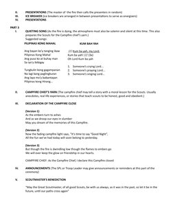 II.
PRESENTATIONS (The master of  the fire then calls the presenters in random)
III.
ICE BREAKER (Ice breakers are arranged i