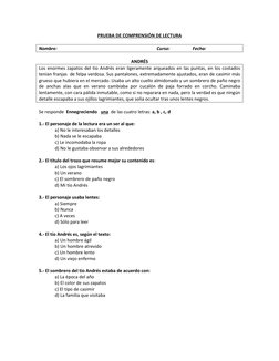 PRUEBA DE COMPRENSIÓN DE LECTURA 
 
Nombre: