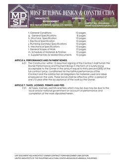 UAP DOCUMENT 402  ARCHITECT-OWNER CONTRACT FORM DECEMBER 1984 EDITION 
UNITED ARCHITECTS OF THE PHILIPPINES CULTURAL CEN